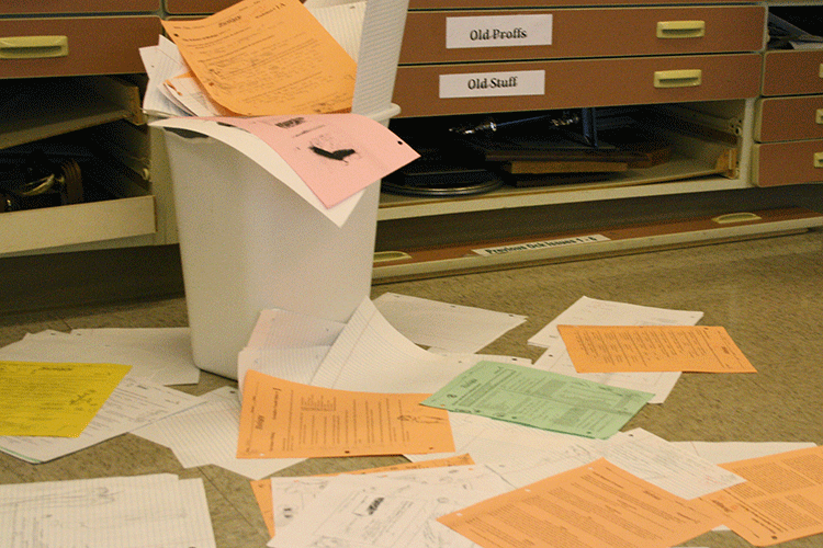 Students use two to three papers on average per class, but only about 20% of these are recycled. 