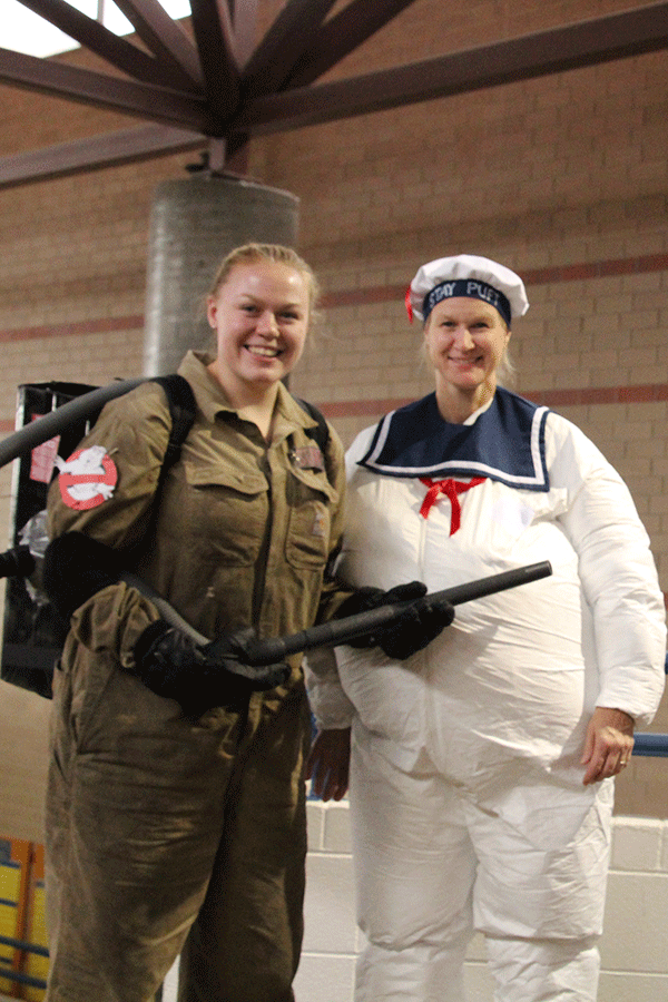 Alison and Rita Geary as a Ghostbuster and the Pilsbury Dough Boy. 