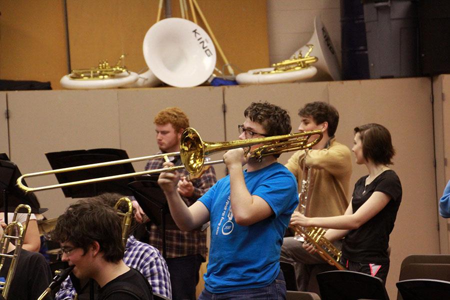Junior Timothy Goodell plays his part in the jazz band during class Friday