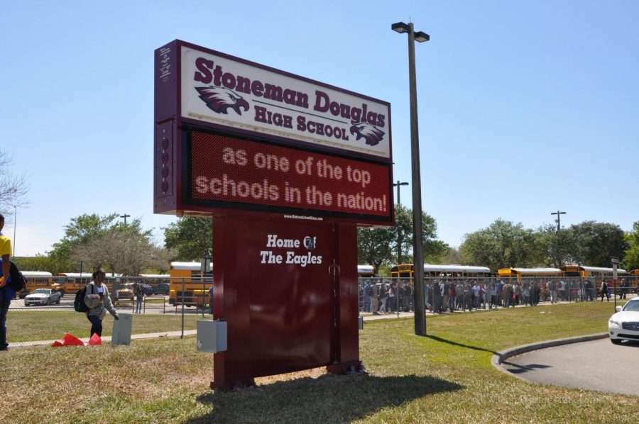 Students hold a rally at Marjory Stoneman Douglas High in Parkland, Fla. following a school shooting on Feb. 14, 2018. (Photo courtesy Coral Springs Talk from Coral Springs, United States)
