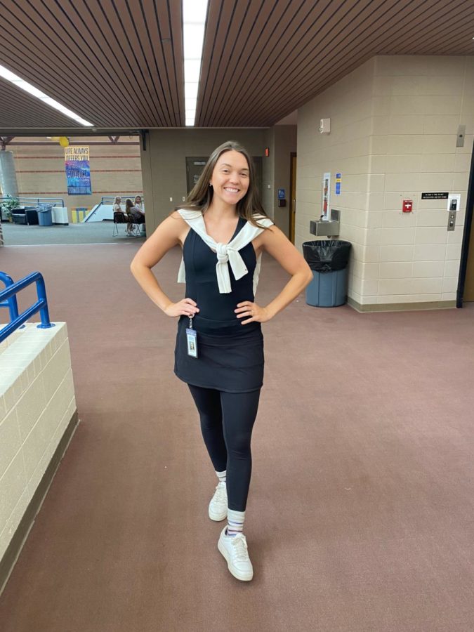 Math teacher, Madison Yager participates in homecoming week dress day, Country vs. Country club. 