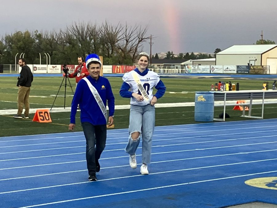 Seniors Evan Feck and Brooke Larsen are crowned as 2022 Homecoming King and Queen on the night of the football game against Laramie.